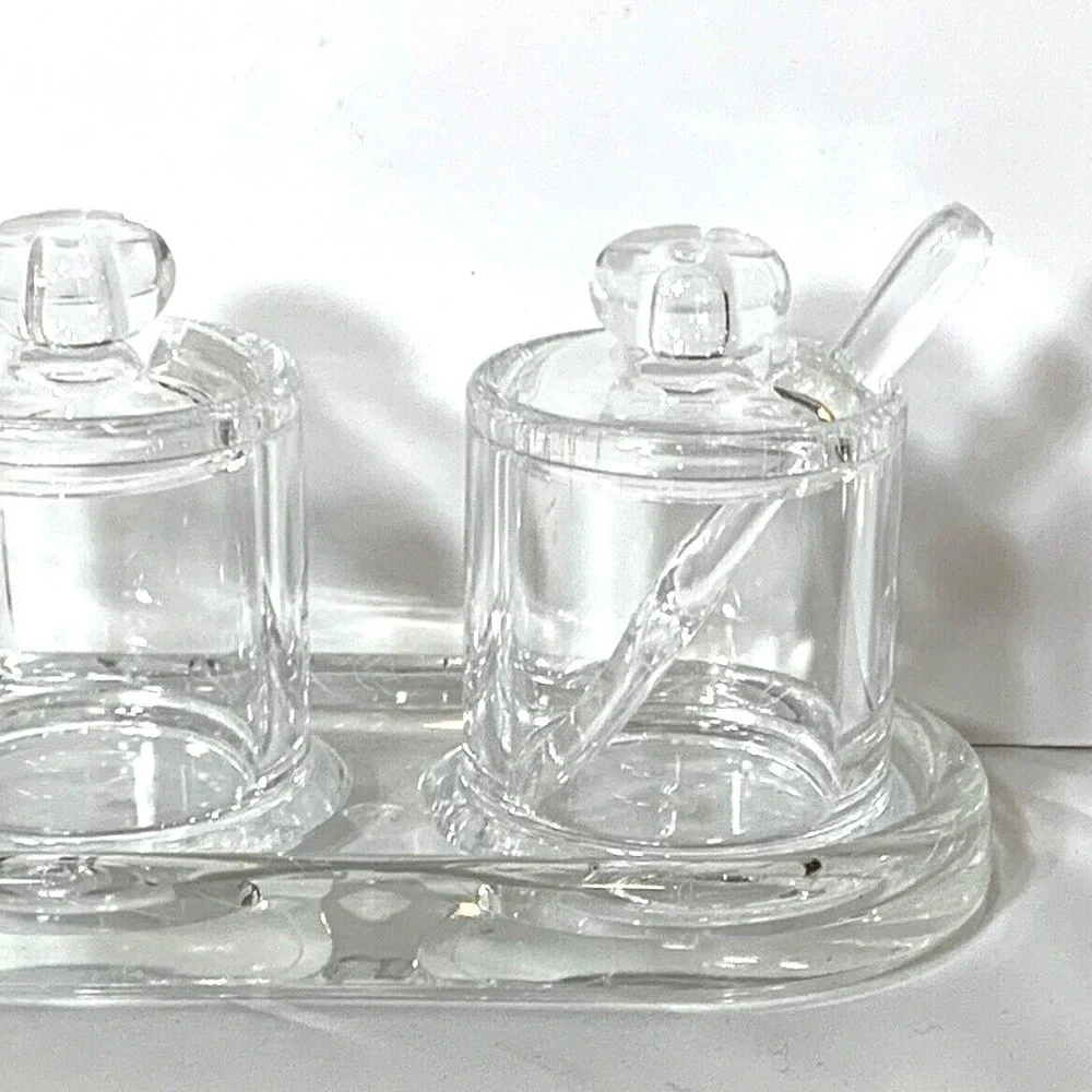 Clear Acrylic‎ Condiment Sauce Jars Serveware Party Buffet VNTG Missing 1 spoon